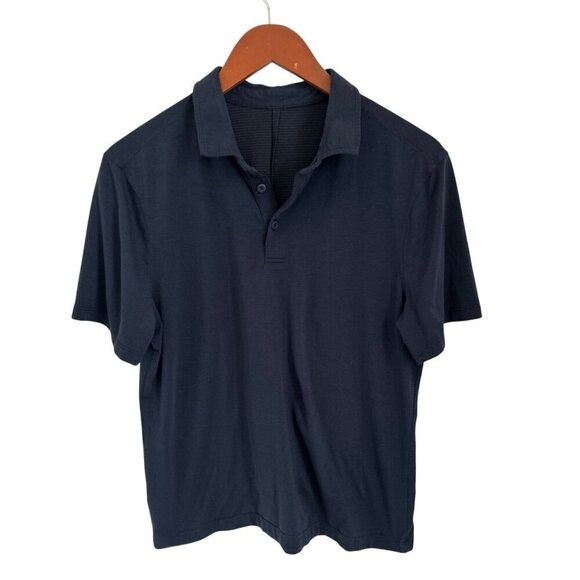 Lululemon Mens Navy Blue Polo Shirt Short Sleeve Lightweight Button-Up Collar - Picture 7 of 7